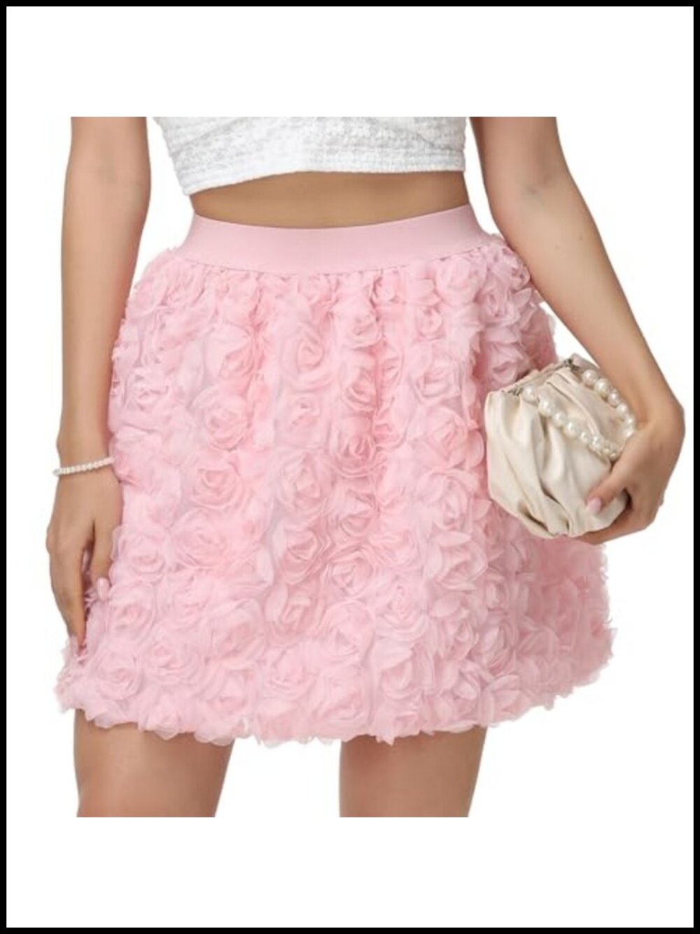 3D Floral Rose Petal Mini Skirt High Waist A-Line Going Out Skirt